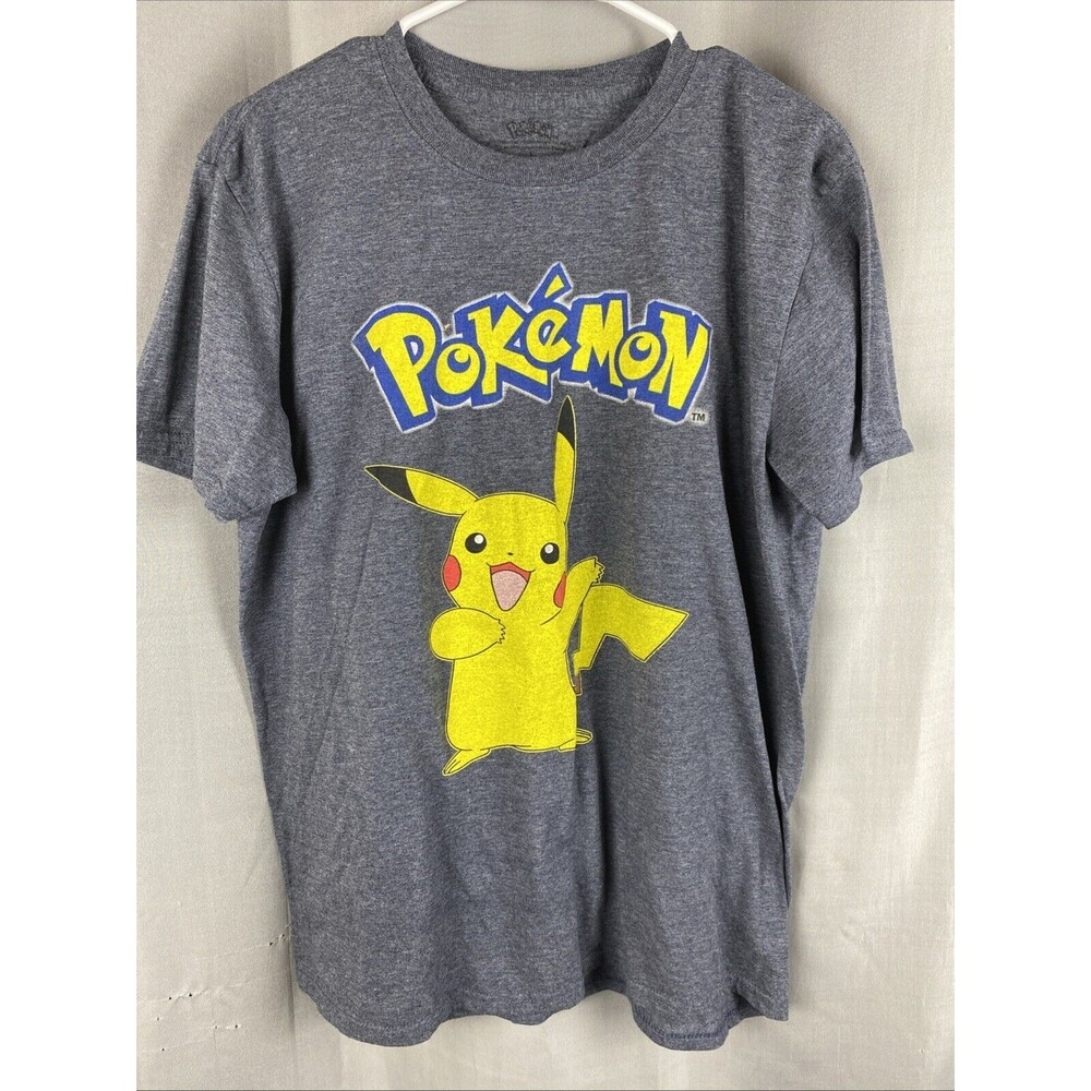 Pokemon Mens Sz L Gray Short Sleeve Graphic Tee T-Shirt